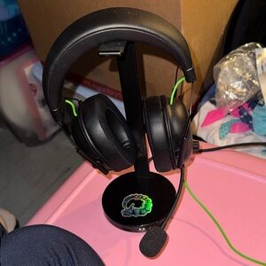 Razer Black and Green Gaming Headset with Stand
